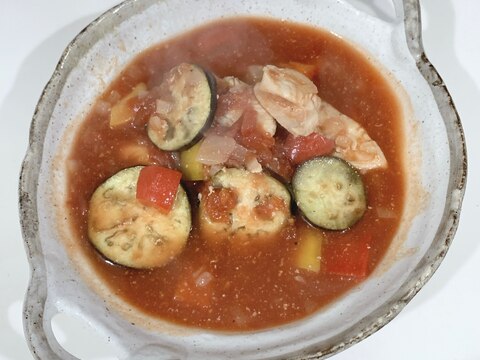 ナスたっぷり鶏肉のトマトスープ煮